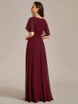 Ruffles Sleeve A-Line Chiffon Waist Applique Maxi Formal Evening Dress – Burgundy