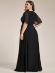 Ruffles Sleeve A-Line Chiffon Waist Applique Maxi Formal Evening Dress – Black