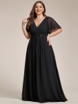 Ruffles Sleeve A-Line Chiffon Waist Applique Maxi Formal Evening Dress – Black