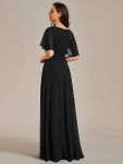 Ruffles Sleeve A-Line Chiffon Waist Applique Maxi Formal Evening Dress – Black