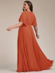 Ruffles Sleeve A-Line Chiffon Waist Applique Maxi Formal Evening Dress – Burnt Orange