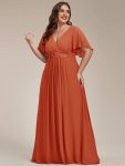 Ruffles Sleeve A-Line Chiffon Waist Applique Maxi Formal Evening Dress – Burnt Orange