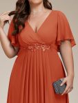 Ruffles Sleeve A-Line Chiffon Waist Applique Maxi Formal Evening Dress – Burnt Orange