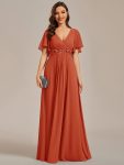 Ruffles Sleeve A-Line Chiffon Waist Applique Maxi Formal Evening Dress - Burnt Orange