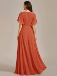 Ruffles Sleeve A-Line Chiffon Waist Applique Maxi Formal Evening Dress – Burnt Orange