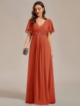 Ruffles Sleeve A-Line Chiffon Waist Applique Maxi Formal Evening Dress – Burnt Orange