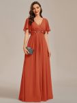 Ruffles Sleeve A-Line Chiffon Waist Applique Maxi Formal Evening Dress – Burnt Orange