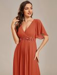 Ruffles Sleeve A-Line Chiffon Waist Applique Maxi Formal Evening Dress – Burnt Orange