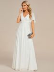 Ruffles Sleeve A-Line Chiffon Waist Applique Maxi Formal Evening Dress – Cream