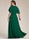 Ruffles Sleeve A-Line Chiffon Waist Applique Maxi Formal Evening Dress – Dark Green