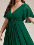 Ruffles Sleeve A-Line Chiffon Waist Applique Maxi Formal Evening Dress – Dark Green