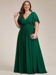 Ruffles Sleeve A-Line Chiffon Waist Applique Maxi Formal Evening Dress – Dark Green