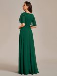 Ruffles Sleeve A-Line Chiffon Waist Applique Maxi Formal Evening Dress – Dark Green