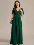 Ruffles Sleeve A-Line Chiffon Waist Applique Maxi Formal Evening Dress – Dark Green