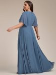 Ruffles Sleeve A-Line Chiffon Waist Applique Maxi Formal Evening Dress – Dusty Navy