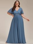 Ruffles Sleeve A-Line Chiffon Waist Applique Maxi Formal Evening Dress – Dusty Navy