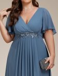 Ruffles Sleeve A-Line Chiffon Waist Applique Maxi Formal Evening Dress – Dusty Navy