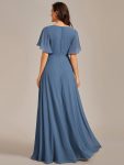 Ruffles Sleeve A-Line Chiffon Waist Applique Maxi Formal Evening Dress – Dusty Navy