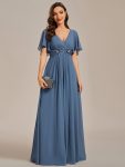 Ruffles Sleeve A-Line Chiffon Waist Applique Maxi Formal Evening Dress – Dusty Navy