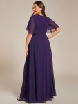 Ruffles Sleeve A-Line Chiffon Waist Applique Maxi Formal Evening Dress – Dark Purple