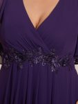 Ruffles Sleeve A-Line Chiffon Waist Applique Maxi Formal Evening Dress – Dark Purple