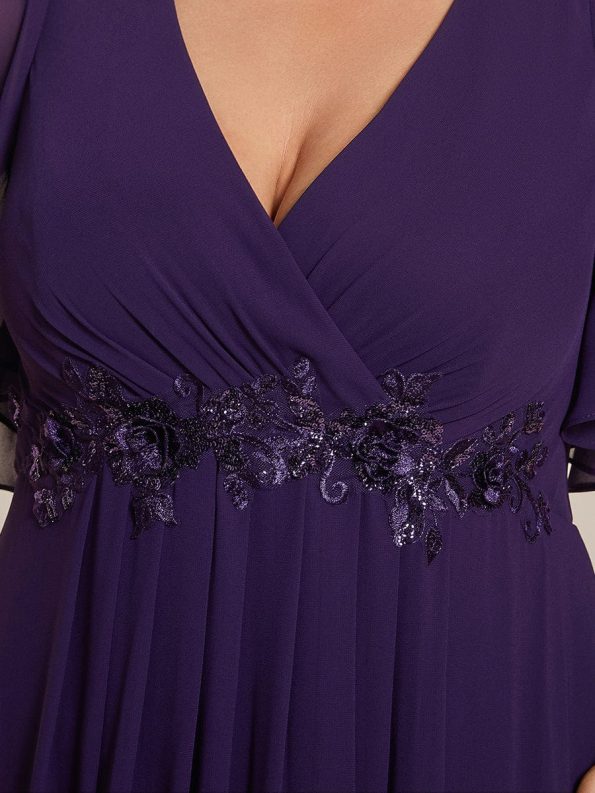 Ruffles Sleeve A-Line Chiffon Waist Applique Maxi Formal Evening Dress - Dark Purple