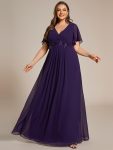 Ruffles Sleeve A-Line Chiffon Waist Applique Maxi Formal Evening Dress – Dark Purple