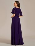 Ruffles Sleeve A-Line Chiffon Waist Applique Maxi Formal Evening Dress – Dark Purple