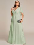 Ruffles Sleeve A-Line Chiffon Waist Applique Maxi Formal Evening Dress – Mint Green