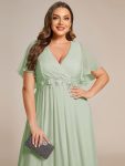 Ruffles Sleeve A-Line Chiffon Waist Applique Maxi Formal Evening Dress – Mint Green