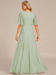 Ruffles Sleeve A-Line Chiffon Waist Applique Maxi Formal Evening Dress – Mint Green