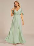 Ruffles Sleeve A-Line Chiffon Waist Applique Maxi Formal Evening Dress – Mint Green