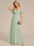 Ruffles Sleeve A-Line Chiffon Waist Applique Maxi Formal Evening Dress – Mint Green