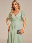 Ruffles Sleeve A-Line Chiffon Waist Applique Maxi Formal Evening Dress – Mint Green