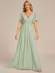 Ruffles Sleeve A-Line Chiffon Waist Applique Maxi Formal Evening Dress – Mint Green