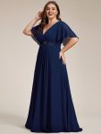 Ruffles Sleeve A-Line Chiffon Waist Applique Maxi Formal Evening Dress – Navy Blue