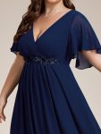 Ruffles Sleeve A-Line Chiffon Waist Applique Maxi Formal Evening Dress – Navy Blue