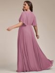 Ruffles Sleeve A-Line Chiffon Waist Applique Maxi Formal Evening Dress – Purple Orchid