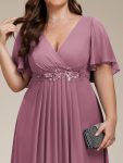 Ruffles Sleeve A-Line Chiffon Waist Applique Maxi Formal Evening Dress – Purple Orchid