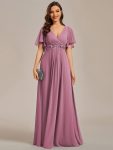 Ruffles Sleeve A-Line Chiffon Waist Applique Maxi Formal Evening Dress – Purple Orchid