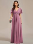 Ruffles Sleeve A-Line Chiffon Waist Applique Maxi Formal Evening Dress – Purple Orchid