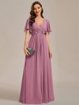 Ruffles Sleeve A-Line Chiffon Waist Applique Maxi Formal Evening Dress - Purple Orchid