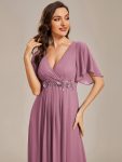 Ruffles Sleeve A-Line Chiffon Waist Applique Maxi Formal Evening Dress – Purple Orchid