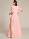 Ruffles Sleeve A-Line Chiffon Waist Applique Maxi Formal Evening Dress – Pink