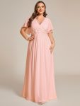 Ruffles Sleeve A-Line Chiffon Waist Applique Maxi Formal Evening Dress – Pink