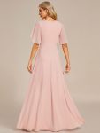 Ruffles Sleeve A-Line Chiffon Waist Applique Maxi Formal Evening Dress – Pink