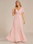 Ruffles Sleeve A-Line Chiffon Waist Applique Maxi Formal Evening Dress – Pink