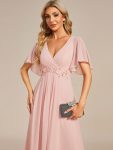 Ruffles Sleeve A-Line Chiffon Waist Applique Maxi Formal Evening Dress – Pink