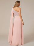 Sleeveless Chiffon A-Line Shinny Sequin Bodice One Shoulder Evening Dress – Pink