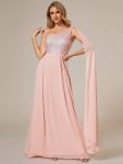 Sleeveless Chiffon A-Line Shinny Sequin Bodice One Shoulder Evening Dress - Pink